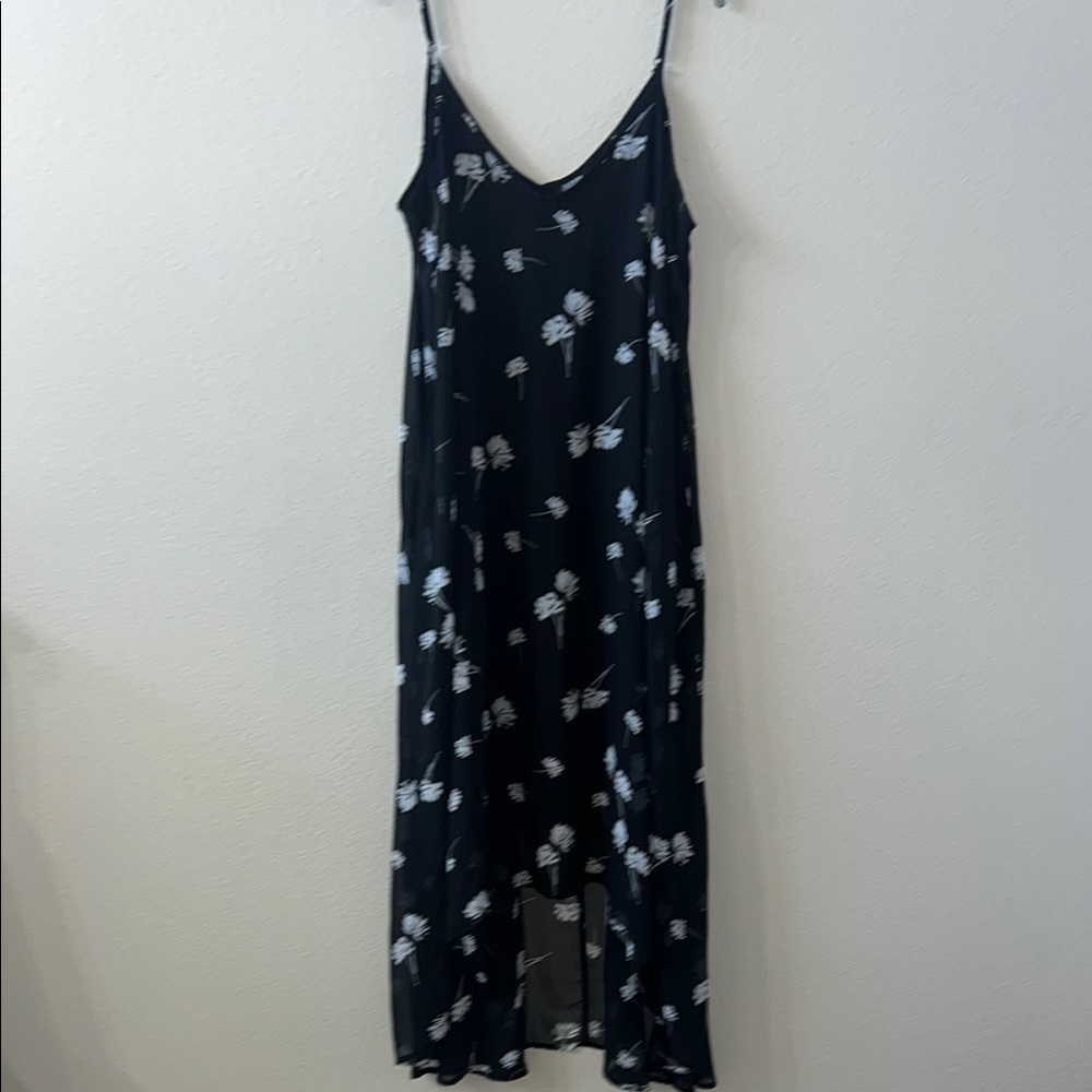 Elegant Black Floral hi low Dress size XL EUC